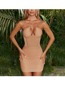 Outlet hot style sexy cross criss backless hip-full corset halter dress 