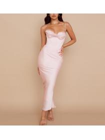 Outlet hot style sexy party wear satin quality long cami dress