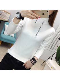 Outlet Autumn new Korea style High-neck Matching Long-sleeved T-shirt