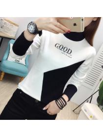 Outlet Autumn new Stylish High-neck Matching Long-sleeved Warm T-shirt