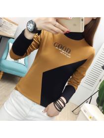 Outlet Autumn new Stylish High-neck Matching Long-sleeved Warm T-shirt 