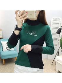 Outlet Autumn new Stylish High-neck Matching Long-sleeved Warm T-shirt 
