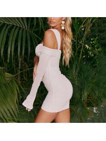 Outlet hot style sexy party wear single-shoulder backless plain dress 