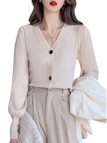 On Sale Puff Sleeve V Neck Knitting Top 