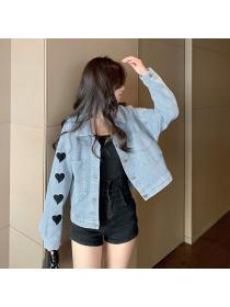 Hot selling Korean fashion V-neck Embroideried Loose Denim Jacket