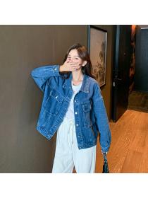 Outlet Autumn fashion Korean style Macthing Plain Denim jacket 