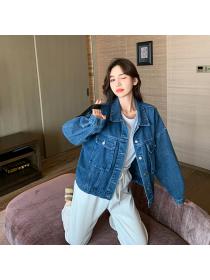 Outlet Autumn fashion Korean style Macthing Plain Denim jacket 