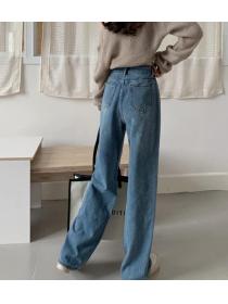 On Sale Pure Color   Wide Leg Fashion Denim Pants