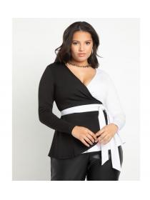 Outlet Stylish business black and white patchwork office top