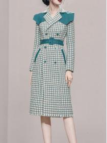 Korean Style Tweed Trim  V  Neck Fashion Dress 