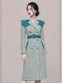 Korean Style Tweed Trim  V  Neck Fashion Dress 