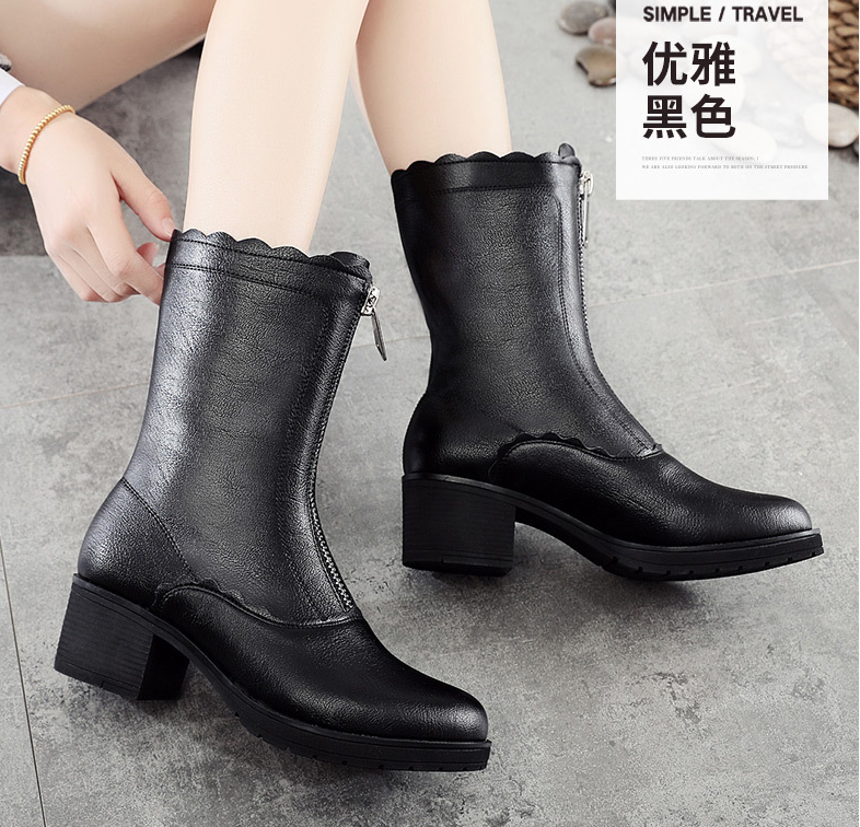 Outlet Fall/winter Medium heel Thick Heel (Large size 40-43 )medium Martin boot