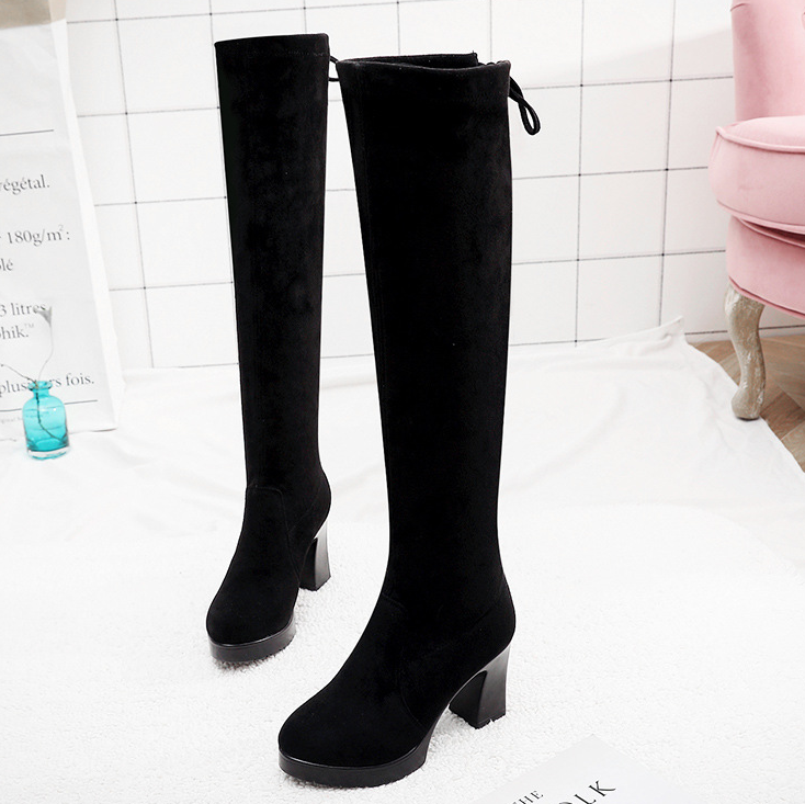 Outlet Autumn and winter round toe large size boots/ Elastic boots thick heel  boots