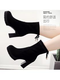 Outlet Fall/winter fleece, large size 40-43 ankle boots, thick heels, high heels, medium boots, knitted hosiery boots, e