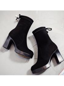 Outlet Fall/winter fleece, large size 40-43 ankle boots, thick heels, high heels, medium boots, knitted hosiery boots, e