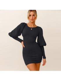 Outlet sexy slim autumn and winter knit skirt long-sleeved large size women's hip-full short dres...