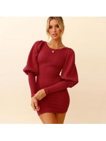 Outlet sexy slim autumn and winter knit skirt long-sleeved large size women's hip-full short dress