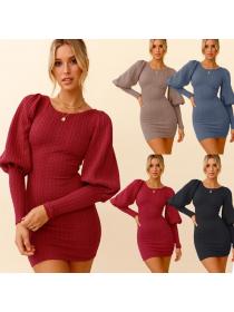 Outlet sexy slim autumn and winter knit skirt long-sleeved large size women's hip-full short dress
