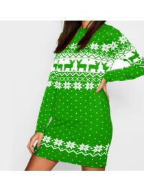 The Autumn and winter women's new Christmas printed round-neck long sleeve dress