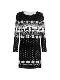 The Autumn and winter women's new Christmas printed round-neck long sleeve dress