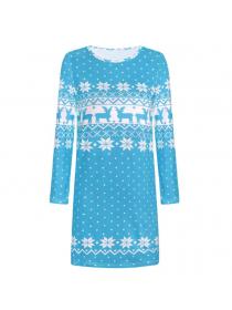 The Autumn and winter women's new Christmas printed round-neck long sleeve dress