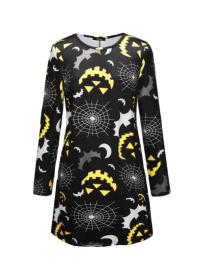 Outlet Halloween costume combination set skeleton pumpkin print long-sleeved dress 