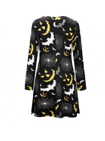 Outlet Halloween costume combination set skeleton pumpkin print long-sleeved dress 