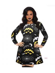 Outlet Halloween costume combination set skeleton pumpkin print long-sleeved dress 