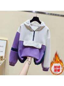 Outlet Autumn and winter new cashmere Korean fashion splicing hoodie casual loose jacket