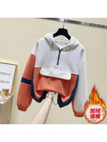 Outlet Autumn and winter new cashmere Korean fashion splicing hoodie casual loose jacket