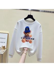 Outlet Autumn and winter new cashmere Korean fashion little bear printing hoodie casual loose top