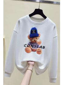 Outlet Autumn and winter new cashmere Korean fashion little bear printing hoodie casual loose top 