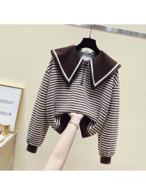 Outlet Autumn and winter new cashmere stripe cute hoodie casual loose top