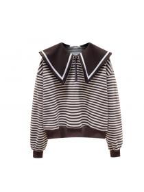 Outlet Autumn and winter new cashmere stripe cute hoodie casual loose top 