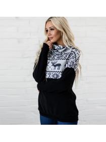 Outlet Winter new long-sleeved High-neck pullover Christmas print casual fleece top