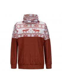 Outlet Winter new long-sleeved High-neck pullover Christmas print casual fleece top