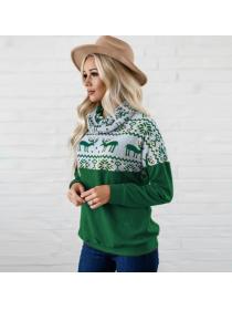 Outlet Winter new long-sleeved High-neck pullover Christmas print casual fleece top