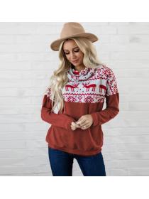 Outlet Winter new long-sleeved High-neck pullover Christmas print casual fleece top