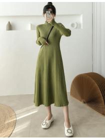 On Sale Stand Collars Pure Color Knitting Dress 