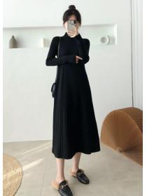On Sale Stand Collars Pure Color Knitting Dress 