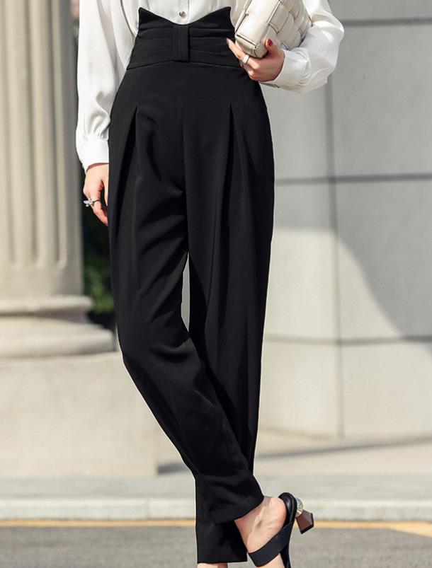 New Style Bowknot Matching Drape Tall Waist Long Pants
