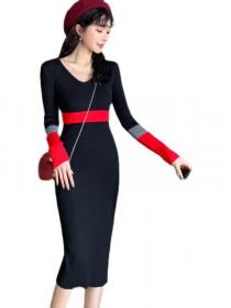 OL  Style Color Matching Fashion Nobel Knitting Dress 