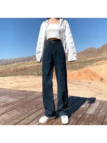 Outlet Autumn new High waist Loose Straight cut Denim Jeans
