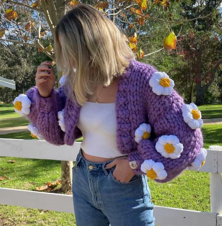 On Sale Flower Matching Short Style Knitting Coat