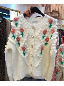 Outlet New style hand-made l hook flower sweater pearl button flower embroidery cardigan coat