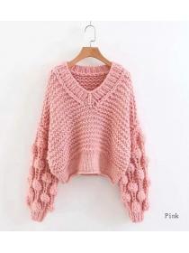 Outlet Hand-woven lantern sleeve V-neck pullover sweater for women