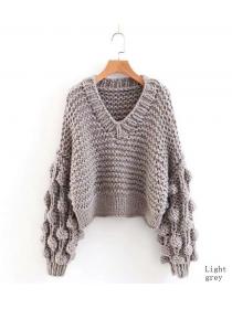 Outlet Hand-woven lantern sleeve V-neck pullover sweater for women