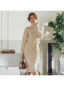 Outlet Korean fashion High-neck Knitted Elastic Dress