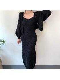 Outlet Elegant style Winter new Knited Plain Two pieces dress