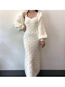 Outlet Elegant style Winter new Knited Plain Two pieces dress